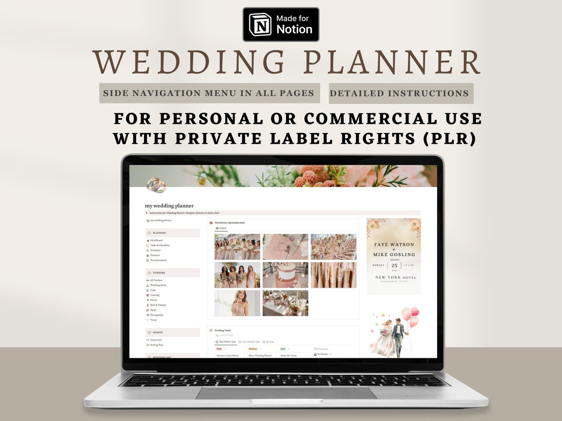 PLR Wedding Planner Notion Template Wedding Planning Wedding Organizer