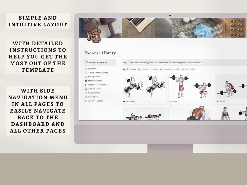 PLR Digital Fitness Planner Notion Template Minimalist Fitness Etsy