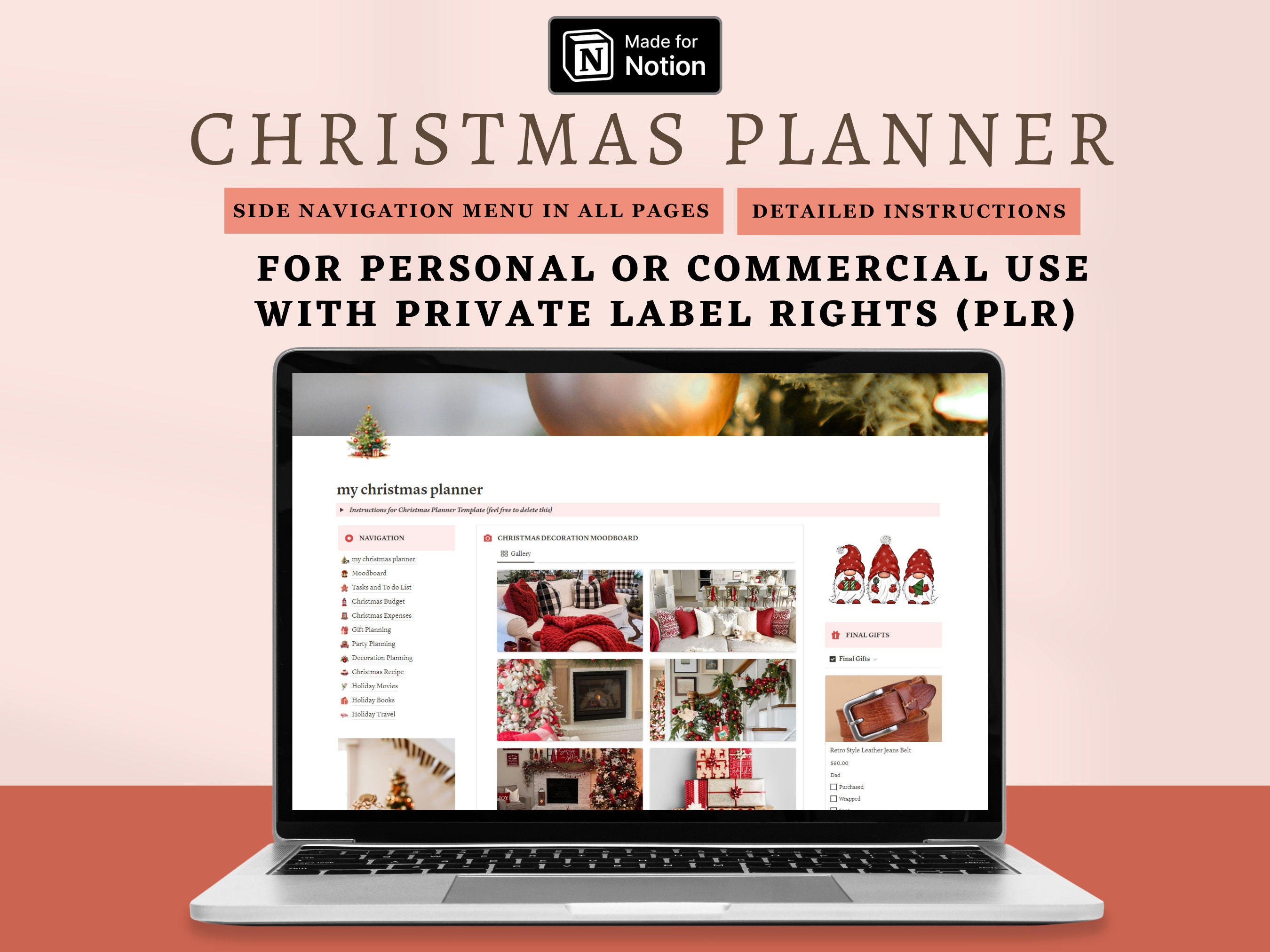 PLR Christmas Planner Notion Template Holiday Planner Christmas