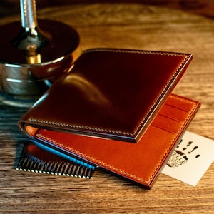 Cartera Shell Cordovan, Cartera Shell Cordovan, Cartera plegable Shell Cordovan & Buttero, Cartera de cuero italiano, Cartera de cuero curtido vegetal