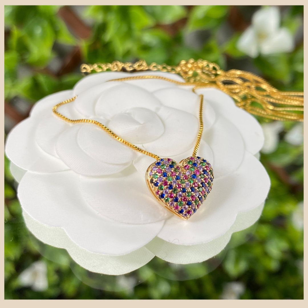 Necklace With Heart Pendant 18K Gold Plated Zirkonia Stones Etsy