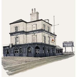 The Ship Pub - Wandsmore Zeichnung Druck - (Ungerahmt) Farb Illustration - Künstler signiert