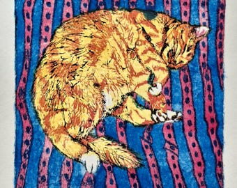 Ginger Dreams - Handprinted Original Kitchen Lithography Ginger Cat Signed Limited Edition Art Print