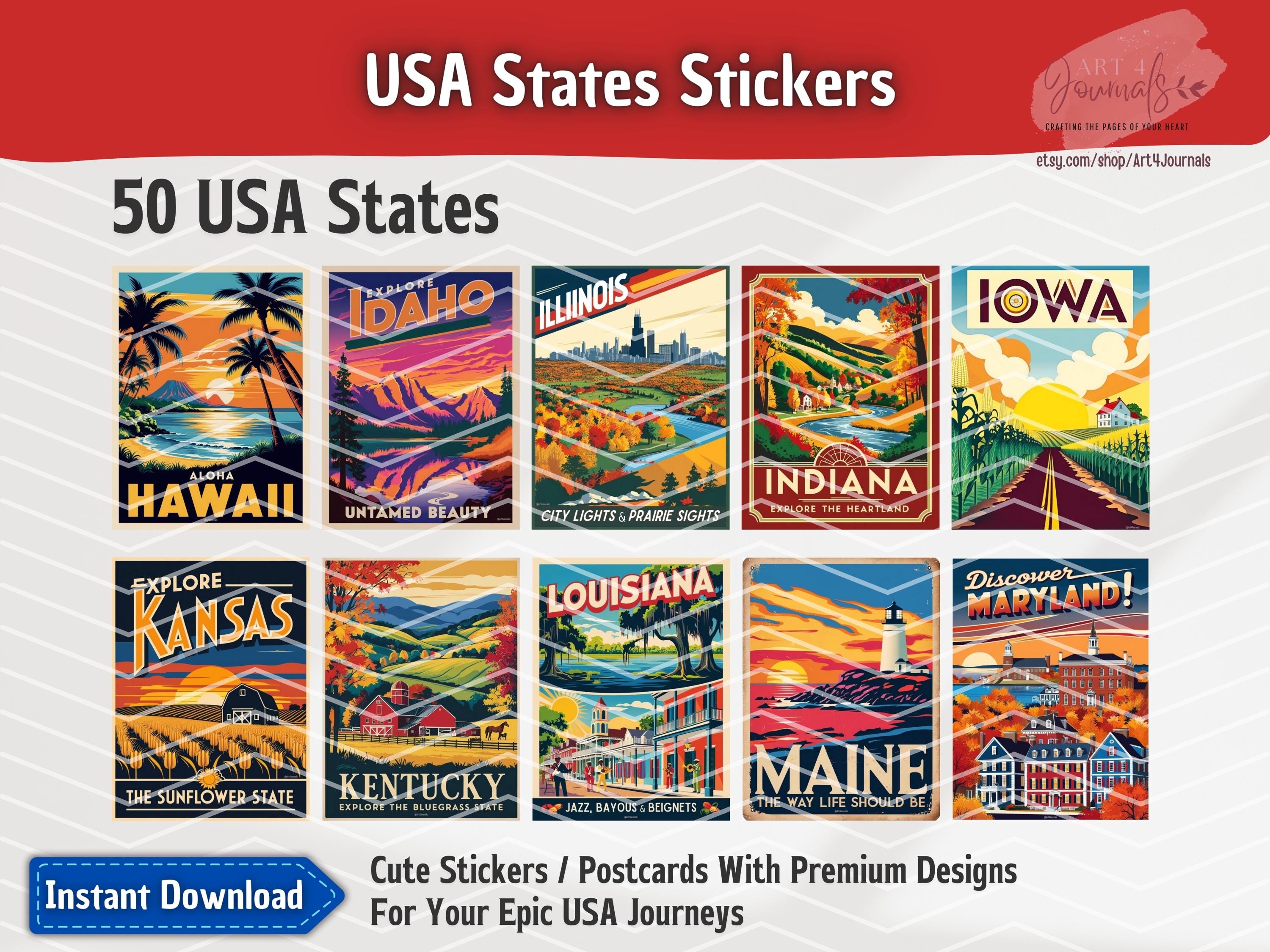 50 USA STATES Stickers / Postcards | US States Stickers | Premium ...