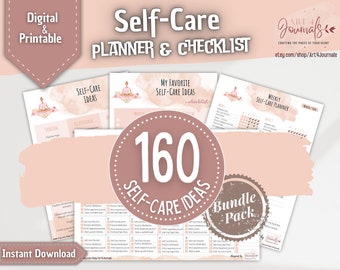 Self-Care Checklist | Self-Care Planner Inserts | Weekly and Monthly Sheets | 160 Self-Care Ideas | Digital and Printable | Instant Download
