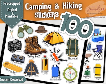 100 CAMPING & HIKING Stickers | Camping Stickers | Hiking Stickers | For Your Travel Journal | Digital and Printable | Instant Download
