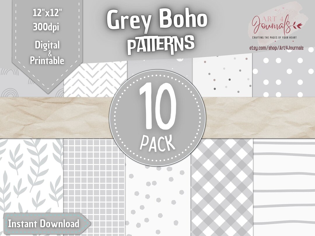 10 Seamless Boho Digital Papers | Cute Grey Boho Patterns | Scrapbook ...