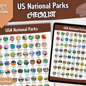 US National Parks Checklist / Bucket List | Printable For Wall Art or Travel Journal  | For Physical and Digital Planners | Instant Download