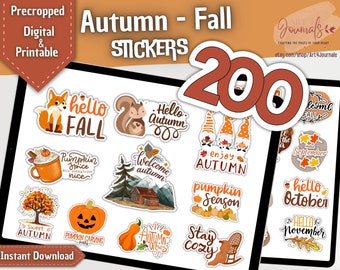 200 pegatinas de otoño para Goodnotes, Notability, Xodo, etc. / Lindas pegatinas PNG para diario de otoño / Digitales e imprimibles / Descarga instantánea