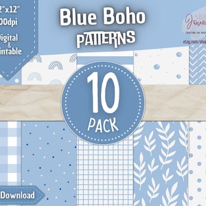 10 Seamless Boho Digital Papers | Cute Blue Boho Patterns | Scrapbook and Decor | Instant Download | Free Commercial Use | Pack 01