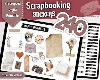 240 SCRAPBOOKING STICKERS | Goodnotes, Notability, Xodo, etc | Cute Vintage Journal PNG Stickers | Digital n Printable | Instant Download
