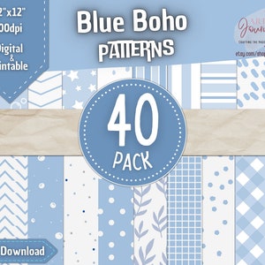 40 Seamless Boho Digital Papers | Cute Blue Boho Patterns | Scrapbook and Decor | Instant Download | Free Commercial Use | Big Pack
