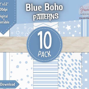 10 Seamless Boho Digital Papers | Cute Blue Boho Patterns | Scrapbook and Decor | Instant Download | Free Commercial Use | Pack 04