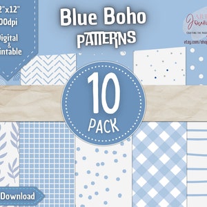 10 Seamless Boho Digital Papers | Cute Blue Boho Patterns | Scrapbook and Decor | Instant Download | Free Commercial Use | Pack 02