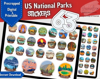 63 USA National Parks Stickers | Travel, Adventure, Hiking | For Goodnotes, Notability, Xodo, etc | Digital and Printable | Instant Download