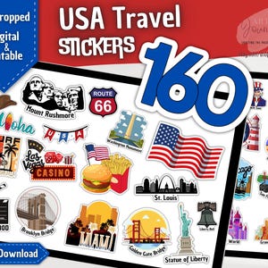 160 USA TRAVEL Stickers | United States Stickers | For Your Travel Journal | Hand-drawn | Digital and Printable | Instant Download