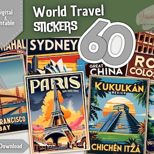 60 WORLD TRAVEL Stickers / Postcards | World Landmarks | Premium Designs | For Your Travel Journal | Digital & Printable | Instant Download