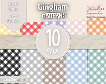 10 Gingham Seamless Digital Papers | Diagonal Gingham Patterns | Instant Download | Commercial Use Digital Paper