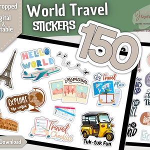 150 WORLD TRAVEL Stickers for Goodnotes, Notability, Xodo, etc | Cute Travel Journal PNG Stickers | Digital and Printable | Instant Download