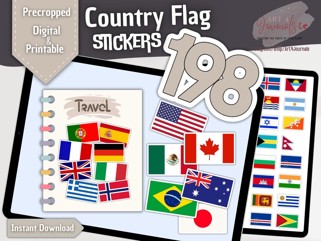 198 COUNTRY FLAG Stickers | for Your Travel Journal | for Goodnotes ...