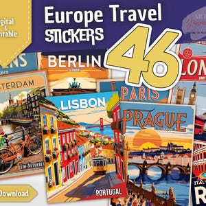 46 EUROPE TRAVEL Stickers / Postcards | Europe Capitals | Premium Designs | For Your Travel Journal | Digital & Printable | Instant Download
