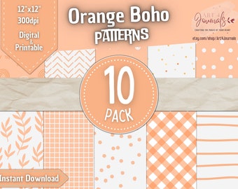 10 Seamless Boho Digital Papers | Cute Orange Boho Patterns | Scrapbook and Decor | Instant Download | Free Commercial Use | Pack 02