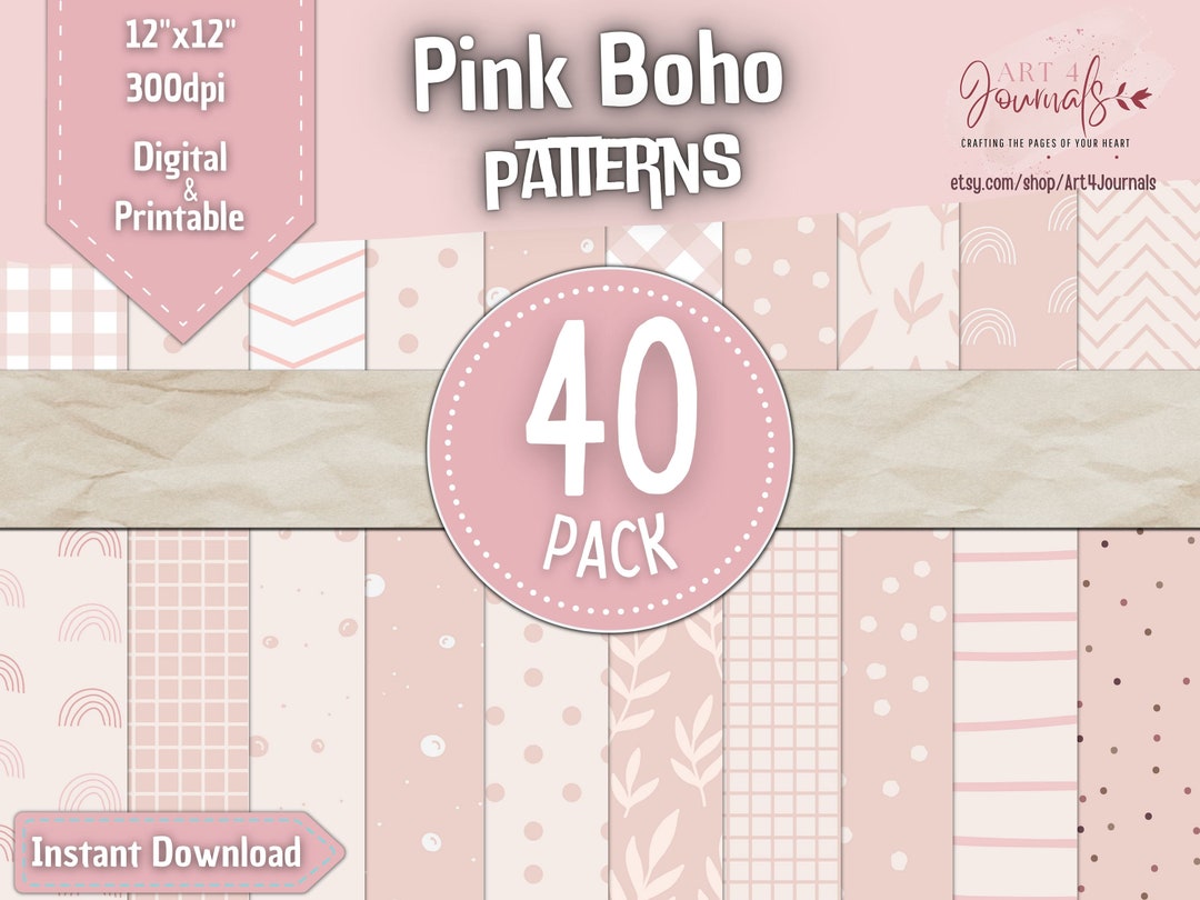 40 Seamless Boho Digital Papers | Cute Pink Boho Patterns | Scrapbook ...