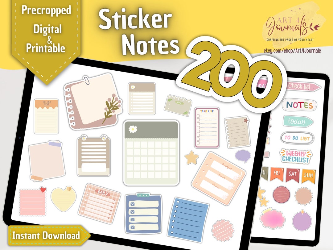 200 STICKER NOTES for Goodnotes, Notability, Xodo, Etc | Daily Planner ...
