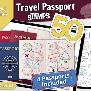 50 PASPOORTSTEMPELS en digitale leuke paspoorten voor Goodnotes, Notability, Xodo, enz. | Reisstickers | Digitaal | Afdrukbaar | Direct downloaden