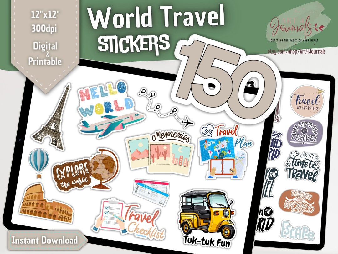 150 WORLD TRAVEL Stickers for Goodnotes, Notability, Xodo, Etc Cute
