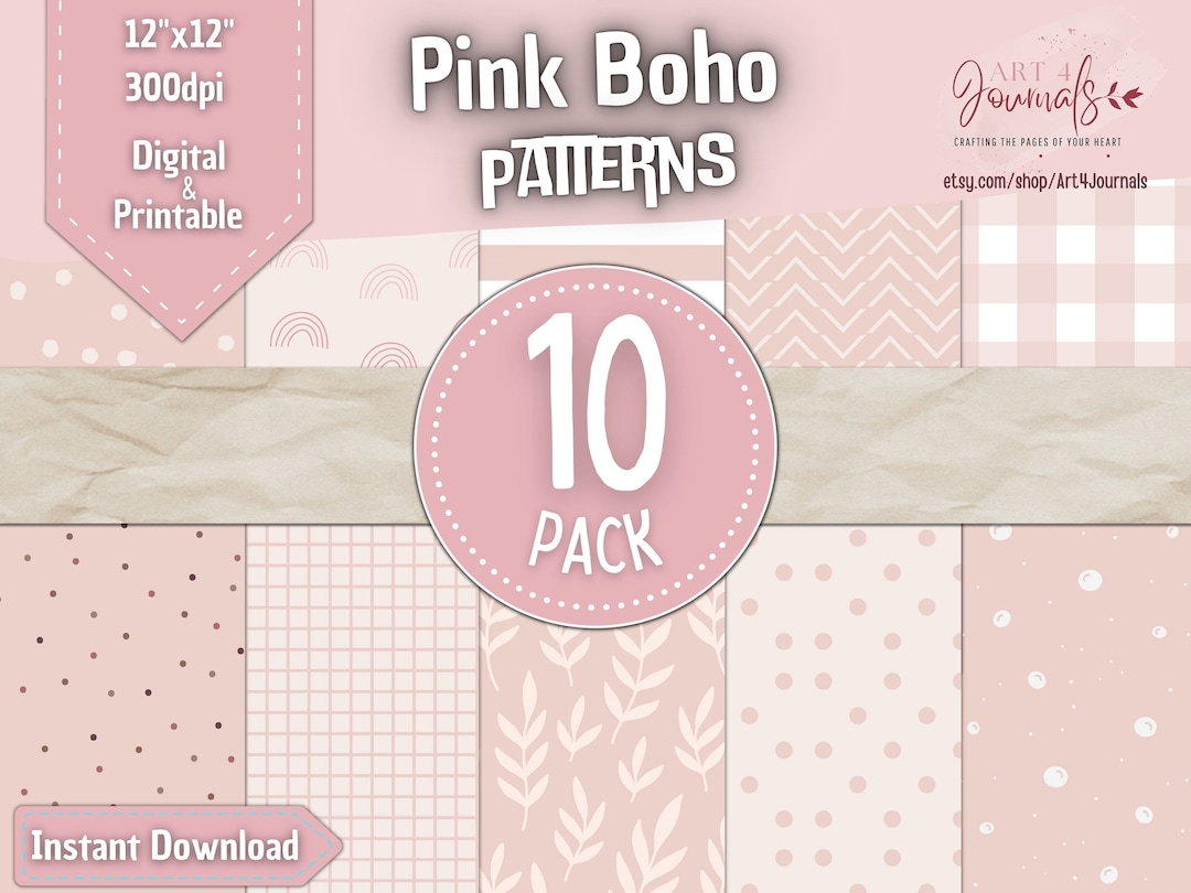 10 Seamless Boho Digital Papers | Cute Pink Boho Patterns | Scrapbook ...