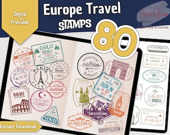 80 Europe TRAVEL STAMPS for Goodnotes, Notability, Xodo, etc | Cute Travel Journal PNG Stickers | Digital and Printable | Instant Download
