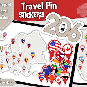 206 TRAVEL PIN Aufkleber | Digitale Weltkarten | Für Goodnotes, Notability, Xodo, etc | Digital und druckbar | Sofortdownload