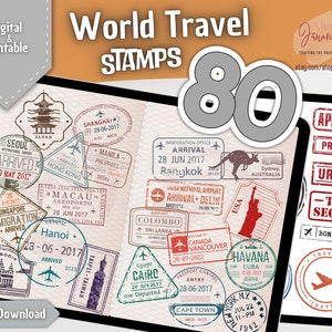 80 WELTREISEN Stempel für Goodnotes, Notability, Xodo, etc | Niedliche Reisejournal PNG Aufkleber | Digital und druckbar | Sofort Download