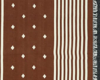 Modern handgemaakt katoenen vloerkleed, Indiaas dhurrie-tapijt omkeerbaar bruin beige natuurlijk plantaardig geverfd milieuvriendelijke tapijten wandtapijt voor decoratie
