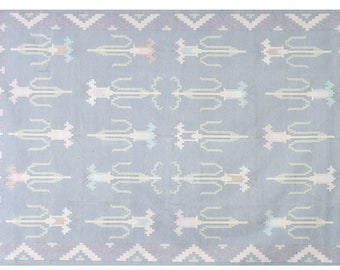 Alfombra reversible de algodón indio, Kilim tejido a mano, Dhurrie teñido con tintes naturales para decoración, alfombra Kilim lavable de tejido plano para la decoración del hogar y el dormitorio.