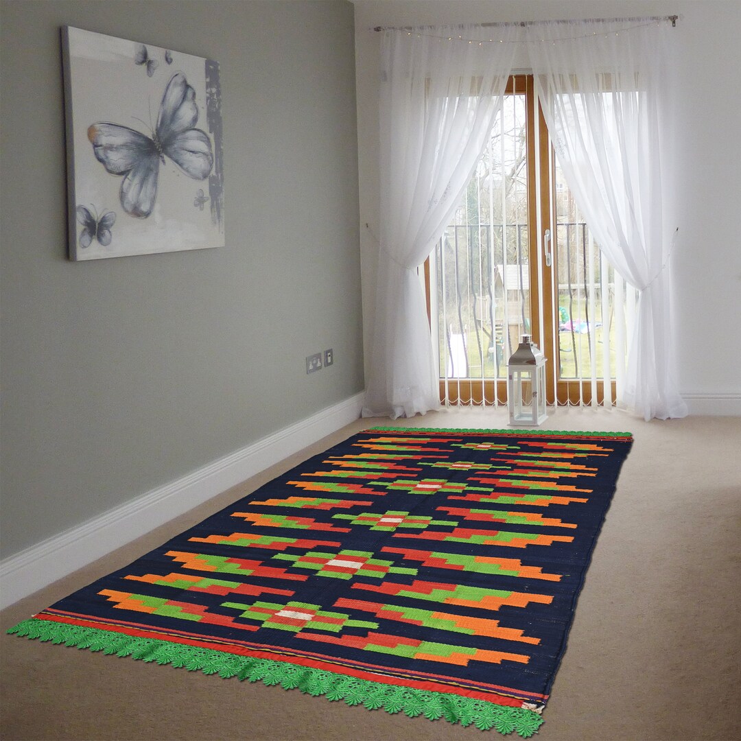 Punjabi Rugs Handwoven Multicolor Punjabi Dhurrie Rug | Flatweave Cotton Area Rug ...