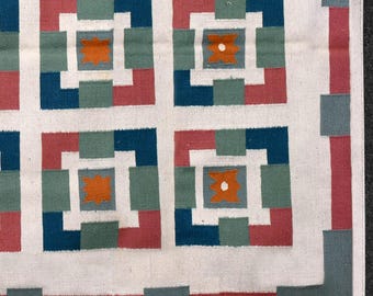 Handmade Indian Woolen Kilim Rug, Handwoven Flatweave Rectangular Geometric Pattern Carpet, Reversible Dhurrie Rugs For Living Room Décor