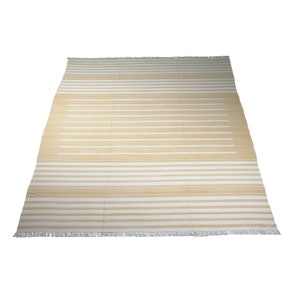 Alfombra de algodón a rayas tejida a mano de 6 x 9 pies, de tejido plano, teñida de forma natural, tapiz de pared reversible indio Dhurrie, alfombra para sala de estar