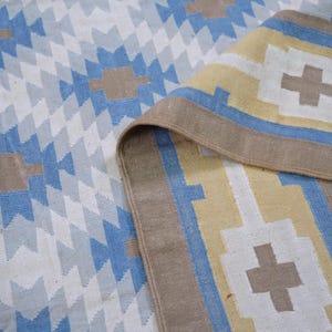 Handmade Cotton Rug Reversible Vegetable Dyed Indian Dhurrie Flat weave Washable Sustainable Dhurry Home Bedroom Decor Christmas gift Rug