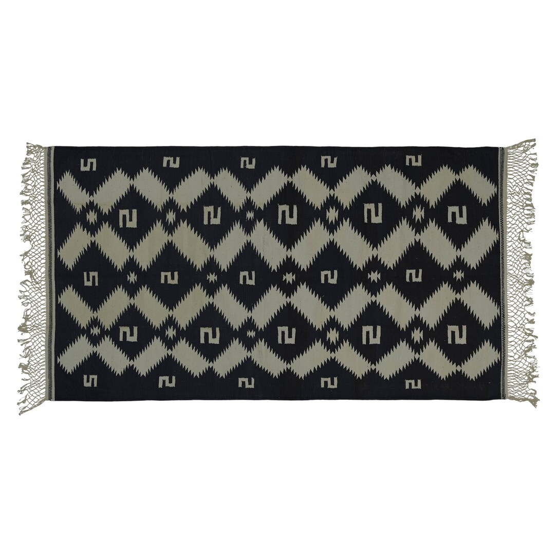 Punjabi Rugs Cotton Handmade Punjabi Area Rug Indian Dhurrie Rug Reversible Black ...