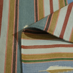 Modern Handmade Cotton Area Rug Flat Weave Natural Vegetable Dyed Multi Striped Indian Dhurrie Reversible Wall Tapestry One of a Kind Rug