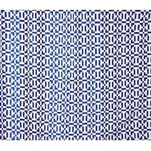 Handmade Flat Weave Rug, Trendy Cotton Geometric Pattern Indigo Reversible Dhurrie, Home And Living Room, Bedroom, Hallway Area Décor Rug