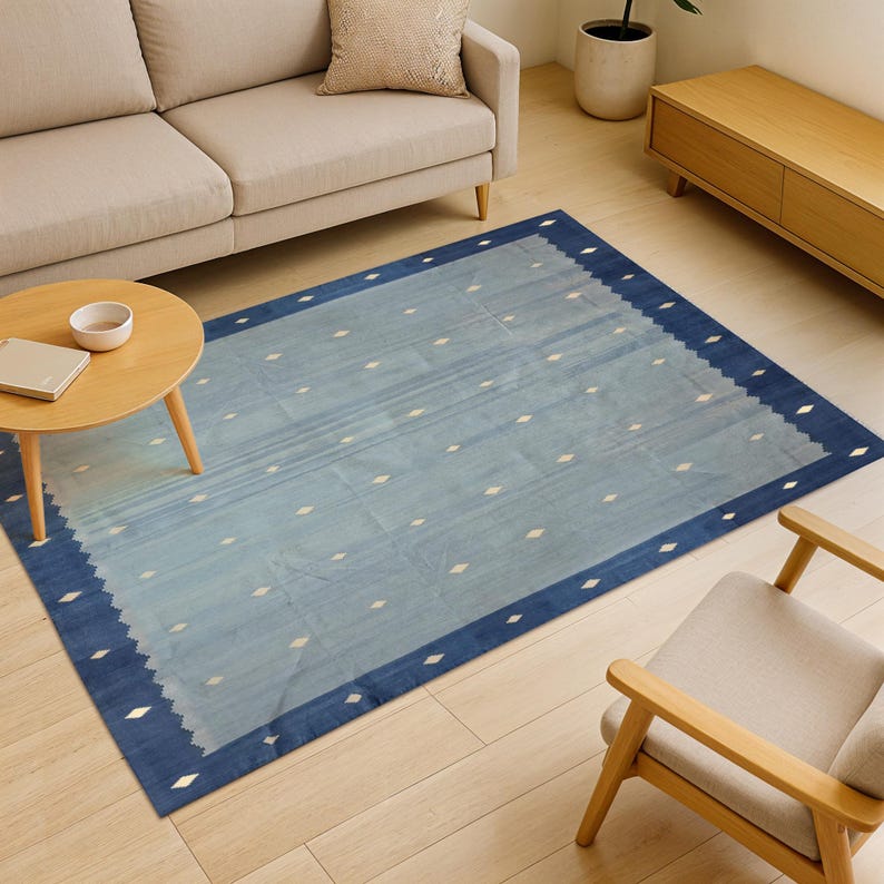 Handwoven Cotton Rug Geometric Pattern Modern Kilim Dhurrie, Reversible ...
