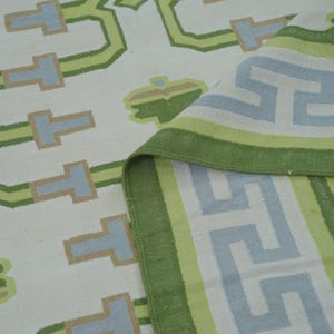 Handmade Geometric Pattern Cotton Area Rug Flat Weave Natural Vegetable Dyed Indian Dhurrie Reversible Eco-Friendly Kilim Wall Tapestry Gift