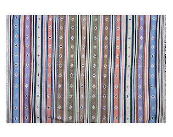 Multicolor Striped Dhurrie Rug | Ready to Ship 8.6x12 Ft Handwoven Cotton Kilim Rug | Reversible Flatweave Area Rug