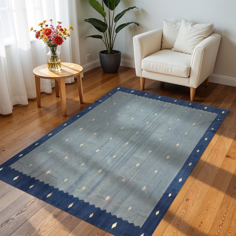 Handwoven Cotton Rug Geometric Pattern Modern Kilim Dhurrie, Reversible ...