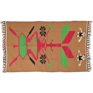 Modern Handmade Cotton Punjabi Rug Flat Weave Natural Vegetable Dyed Rug Indian Dhurrie Reversible Wall Tapestry Scandinavian Rug