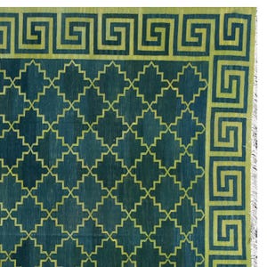 Handwoven Cotton Kilim Rug Dhurrie, Reversible Indian Green Handmade Flatweave Area Rug For Room living area rug sustainable yarn home decor