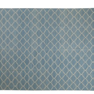 Modern Handmade Cotton Kilim Area Rug, Indian Dhurrie Reversible Natural Dyed Blue Geometric Rug, Large Wall Tapestry, Available In All Size